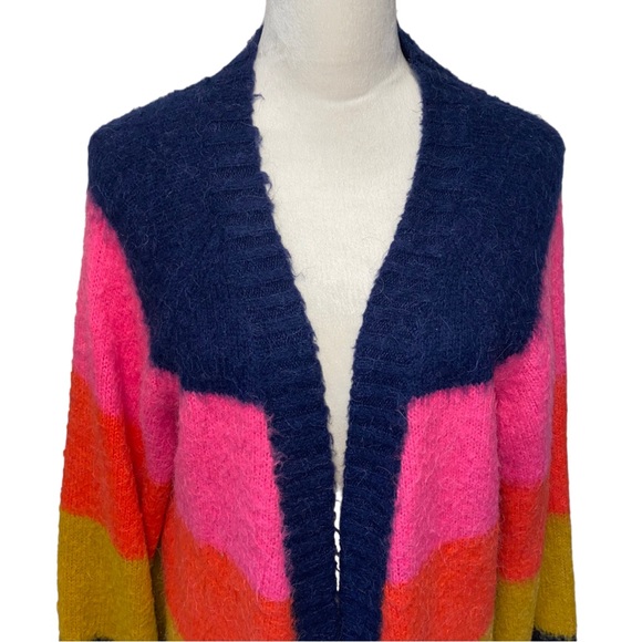 Scotch & Soda Balloon Sleeve Rainbow Stripe Cardigan Cotton Blend Sweater L - Picture 6 of 14